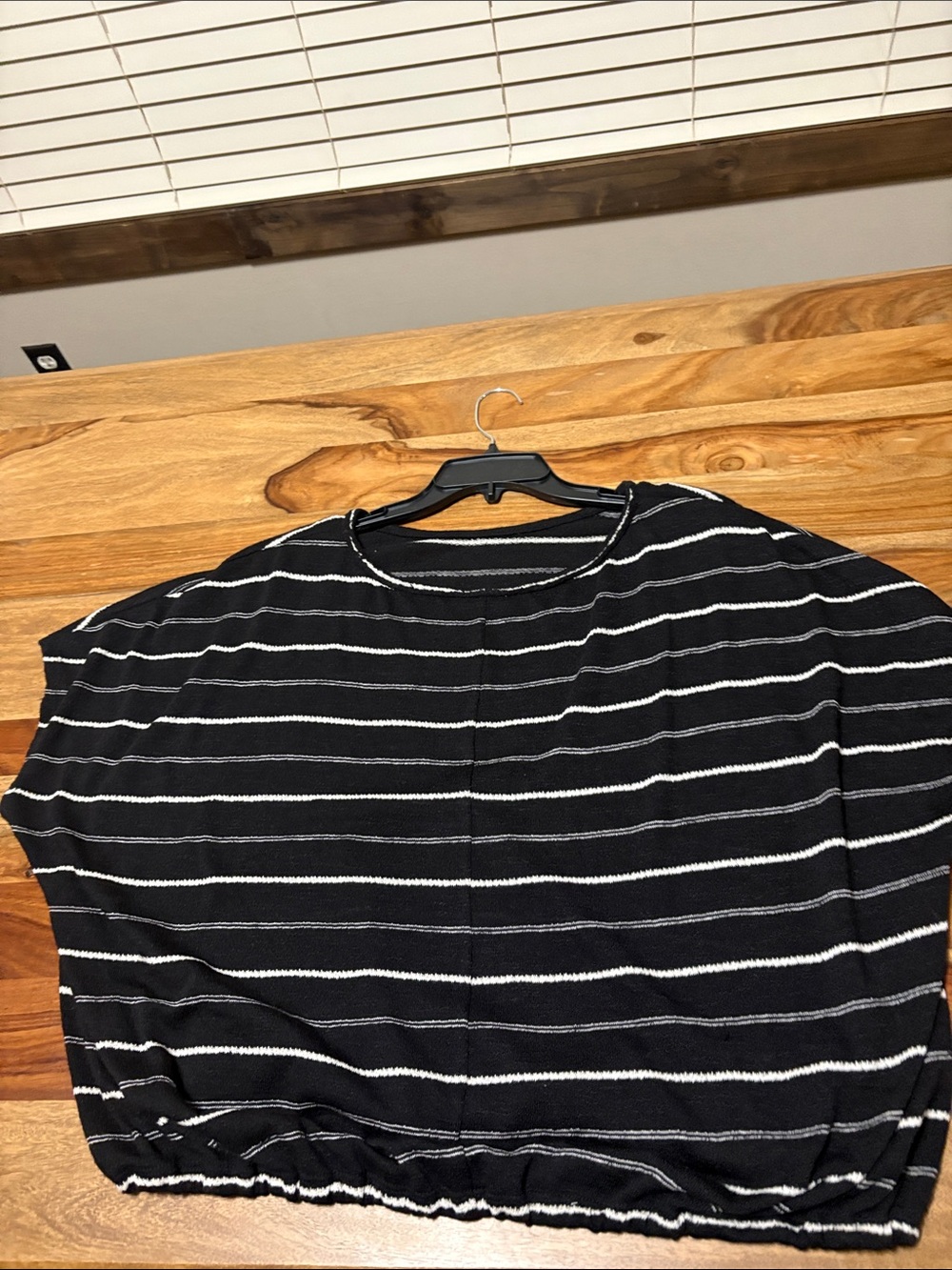 Black & White Striped Crop Top with Elastic Hem